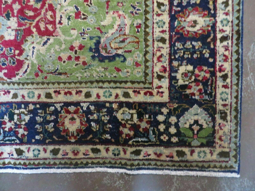 Persian Tabriz Rug 7x10, Red Blue and Green Rug, Allover Floral Medallion Rug, Hand Knotted Rug, Antique Rug 7 x 10 Vintage Wool Oriental Carpet
