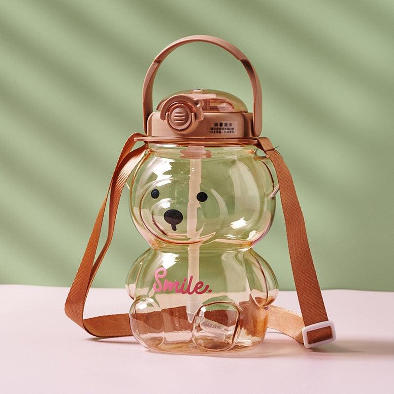 800ML Water Bottle for Kids with Straw Mug Cup Bear Summer Outdoor Sport Plastic Girls School Cute Drinking Cup Bear Water Bottle with Straw and Strap Cute Water Bottles for Kids Drinking Water Bottles Portable Leak Proof