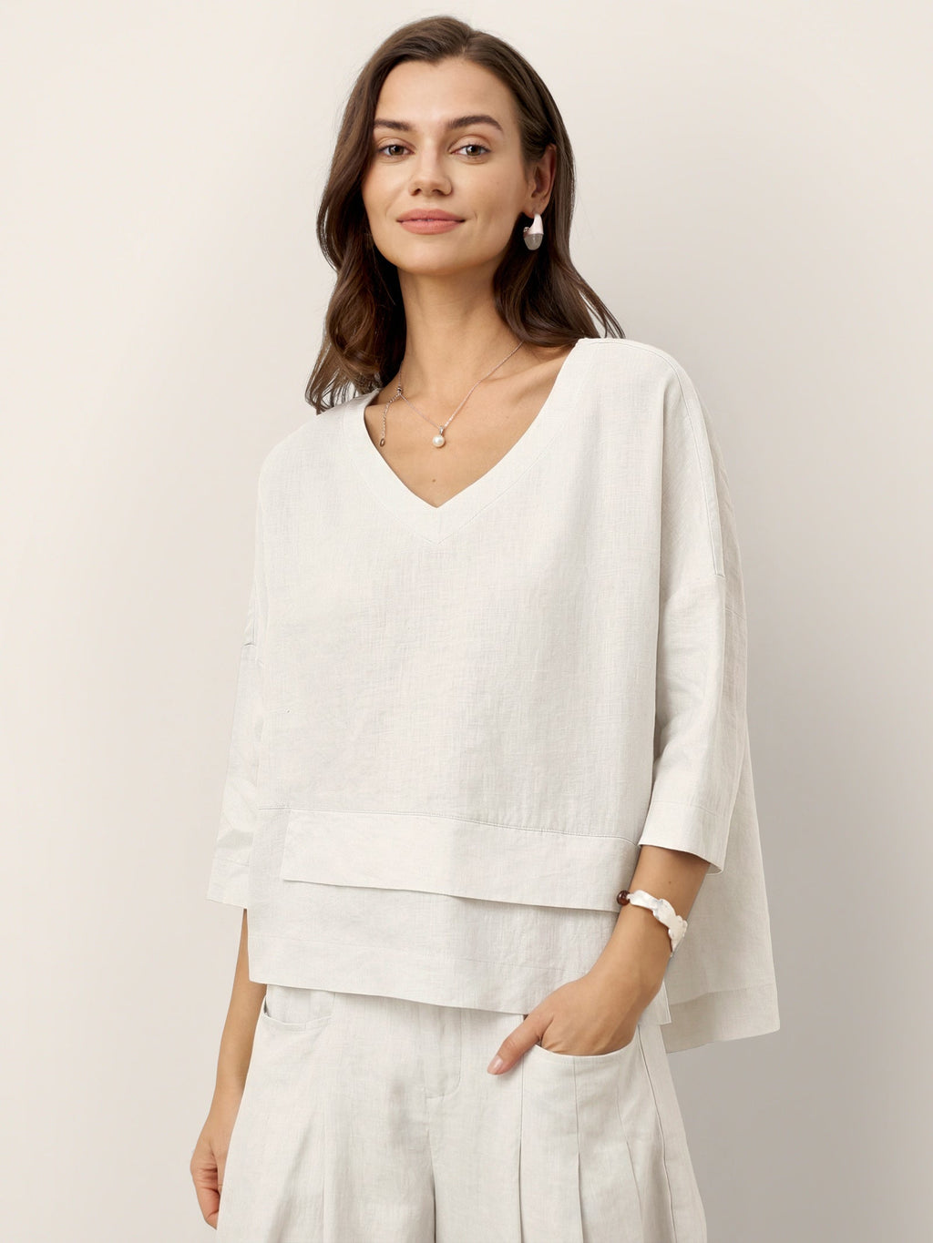 100% Linen Drop Shoulder Asymmetric Layered Hem Overtop VIOLA