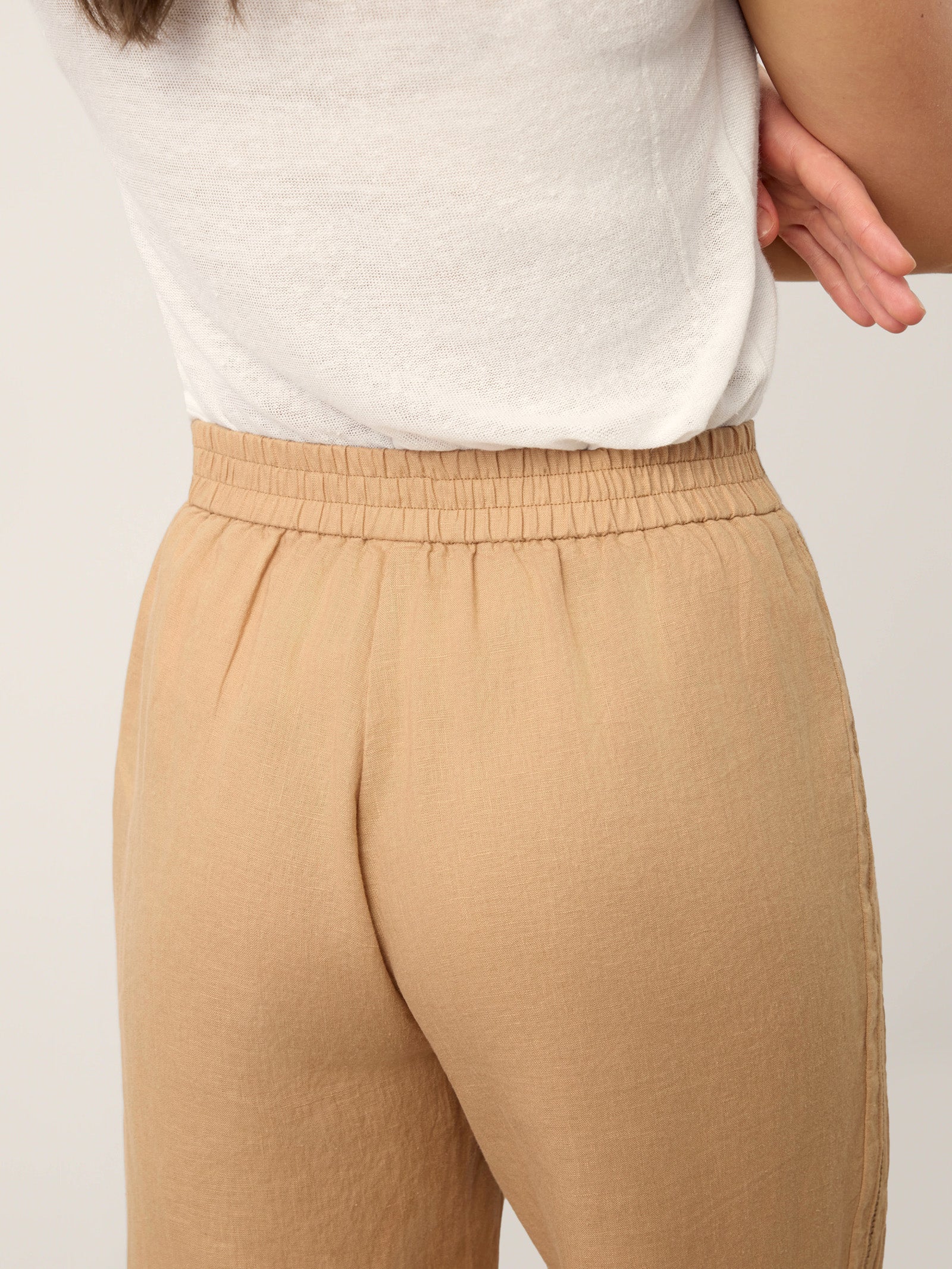 100% Linen Hemstitch Wide Leg Trousers LEONTINE