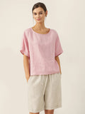 100% Linen Round Neck Back Opening Top URIELLE