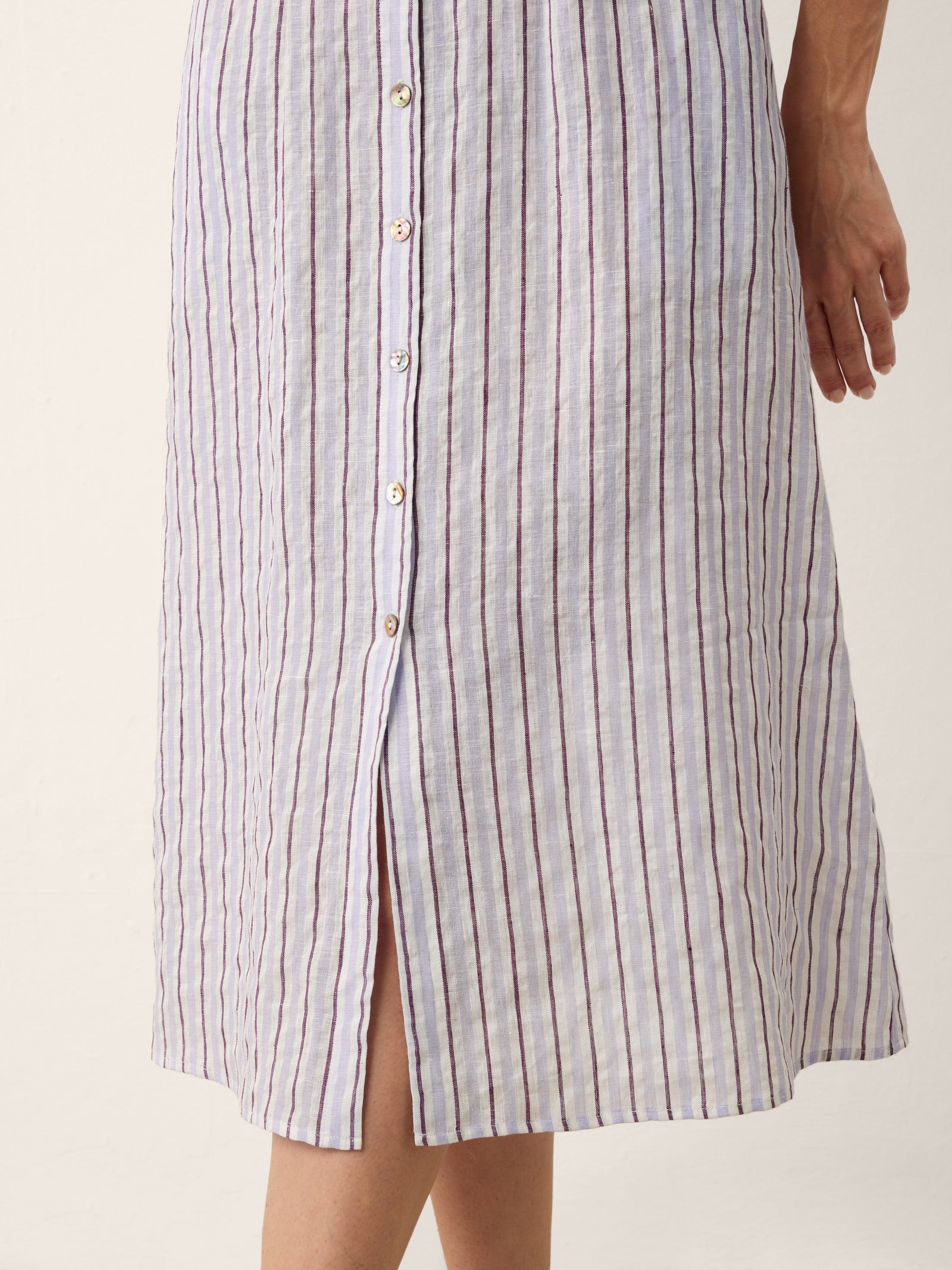 100% Linen Striped Tailored Cap Sleeve Maxi Dress AGNES