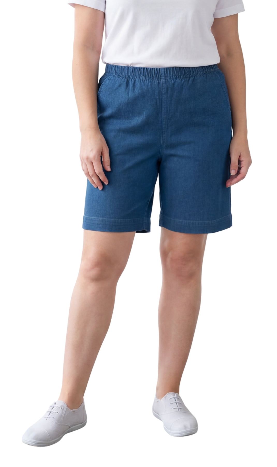 Women's Pull On Denim & Twill Shorts with stretch waist - No zipper or buttons