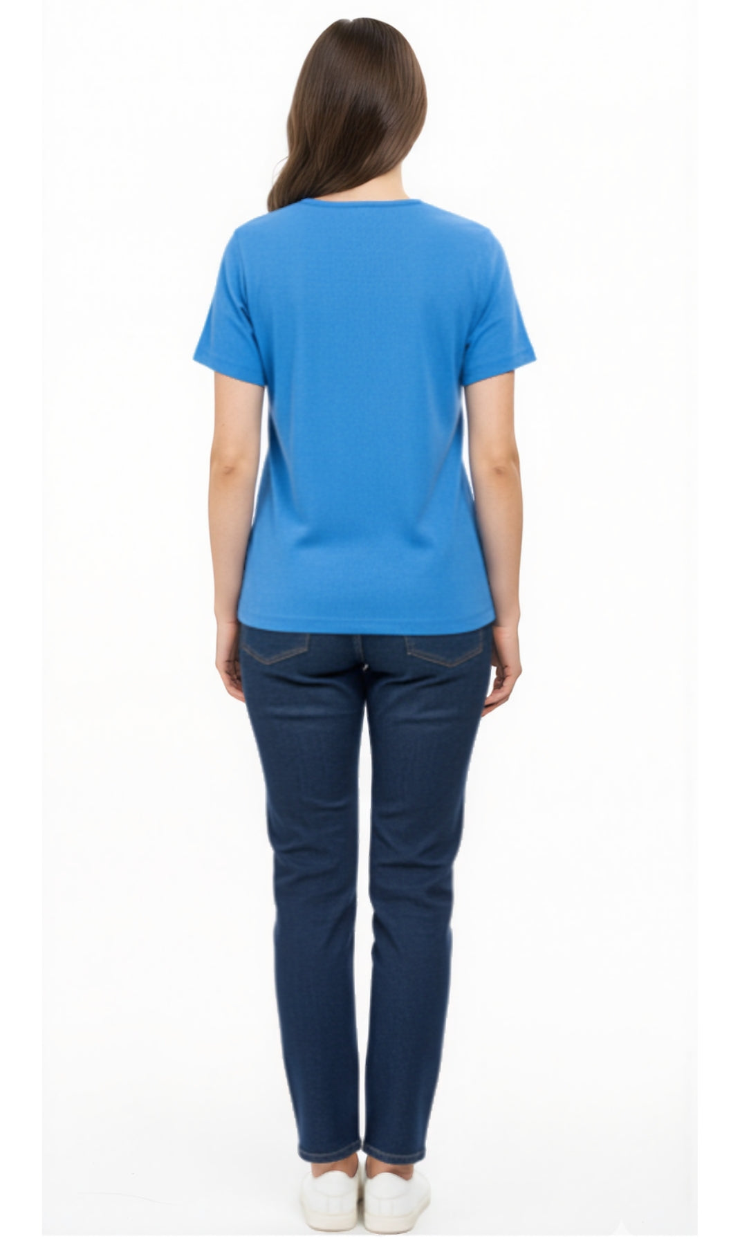 Women's Textured Knit T-shirt with Jewel Neckline and Short Sleeves