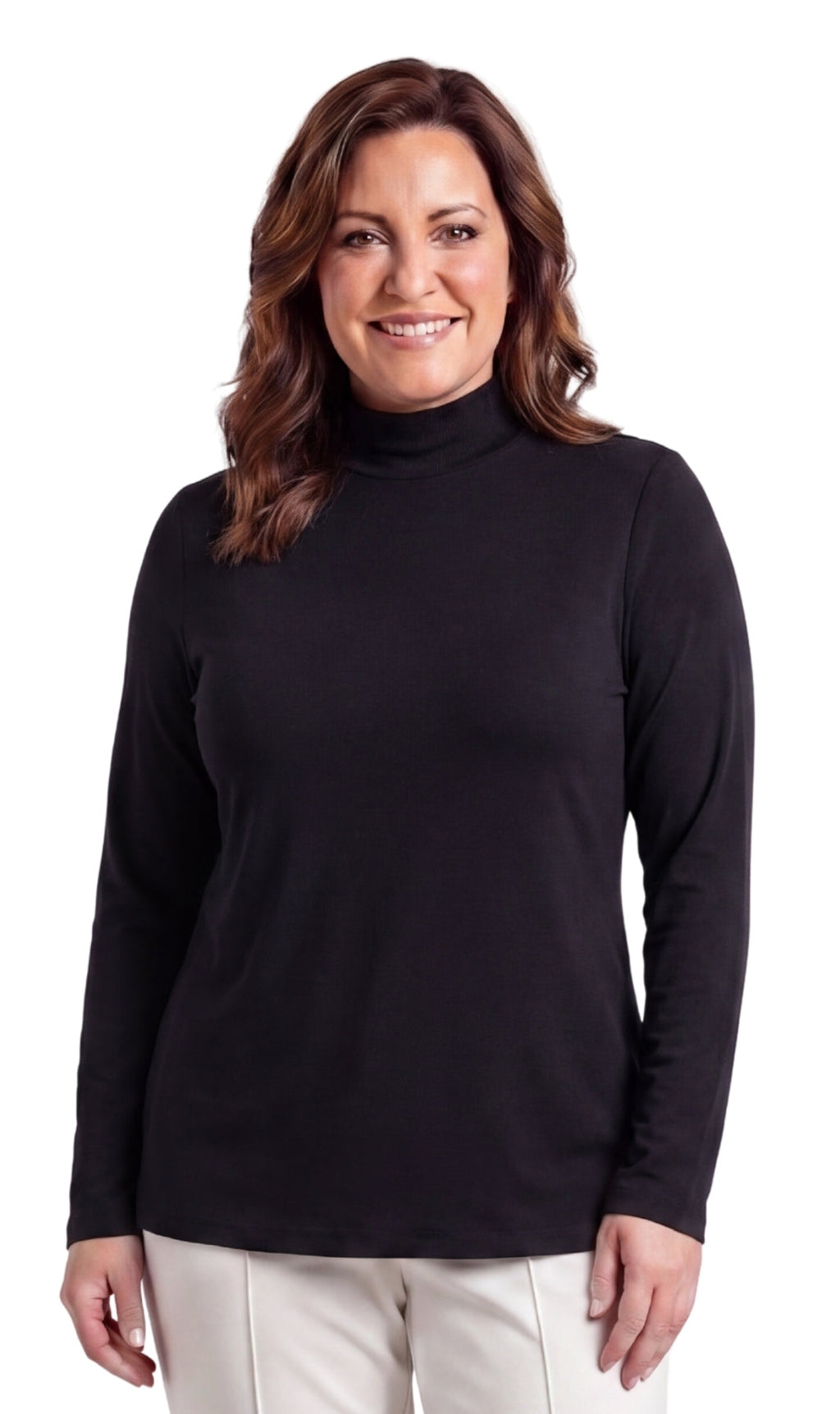 Women's Long Sleeve Cotton Blend Mock Neck Top - An All-Season Essential