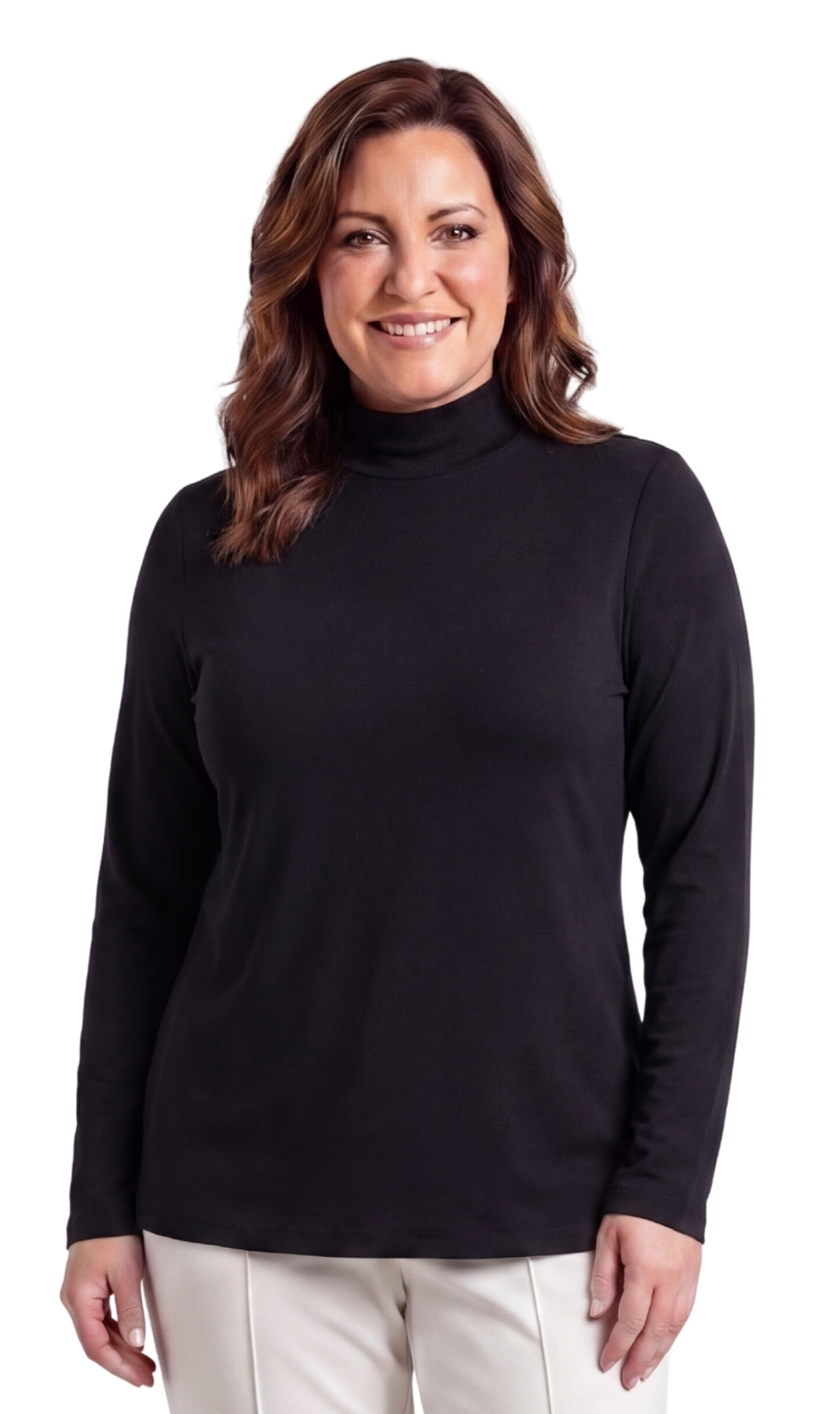 Women's Long Sleeve Cotton Blend Mock Neck Top - An All-Season Essential