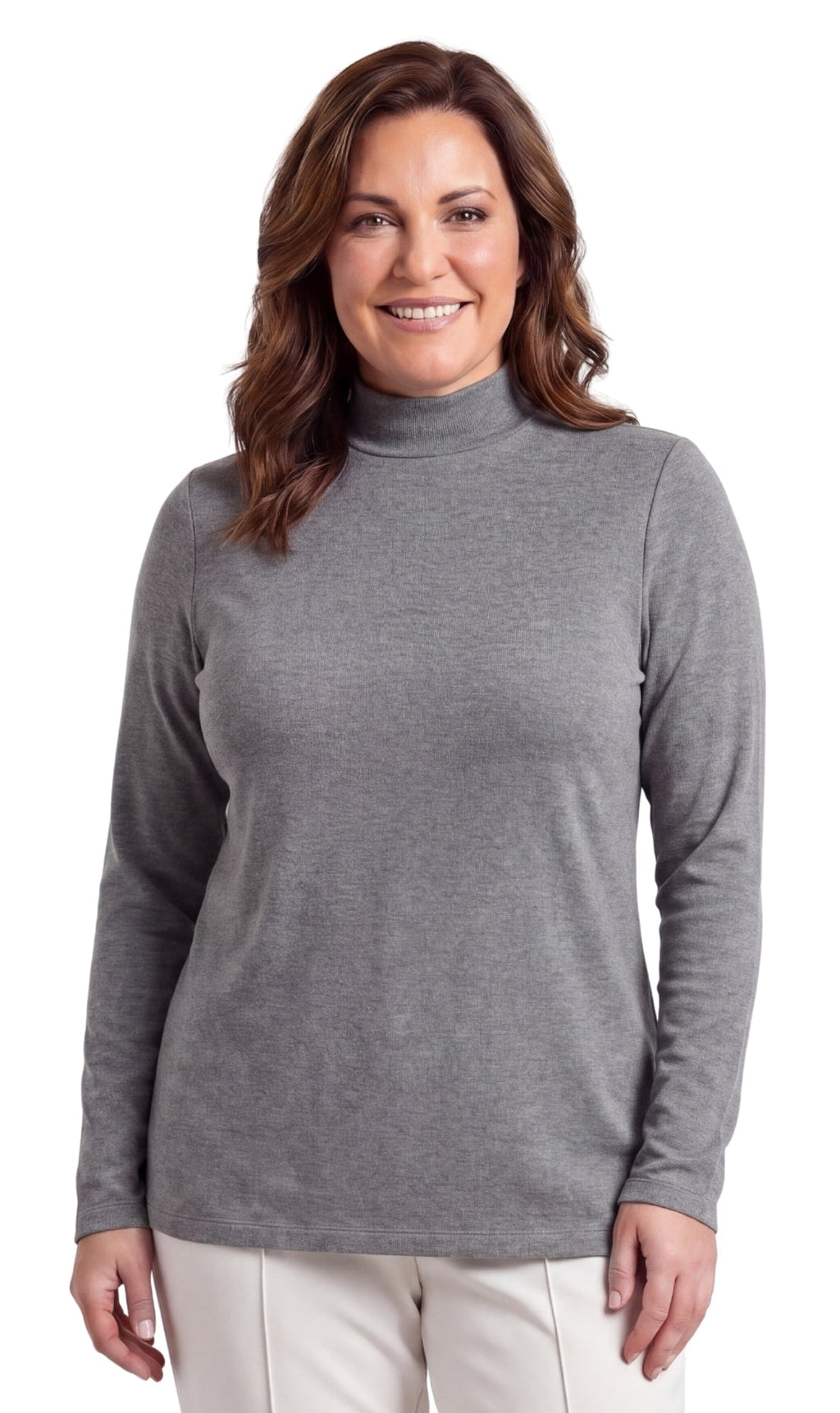 Women's Long Sleeve Cotton Blend Mock Neck Top - An All-Season Essential