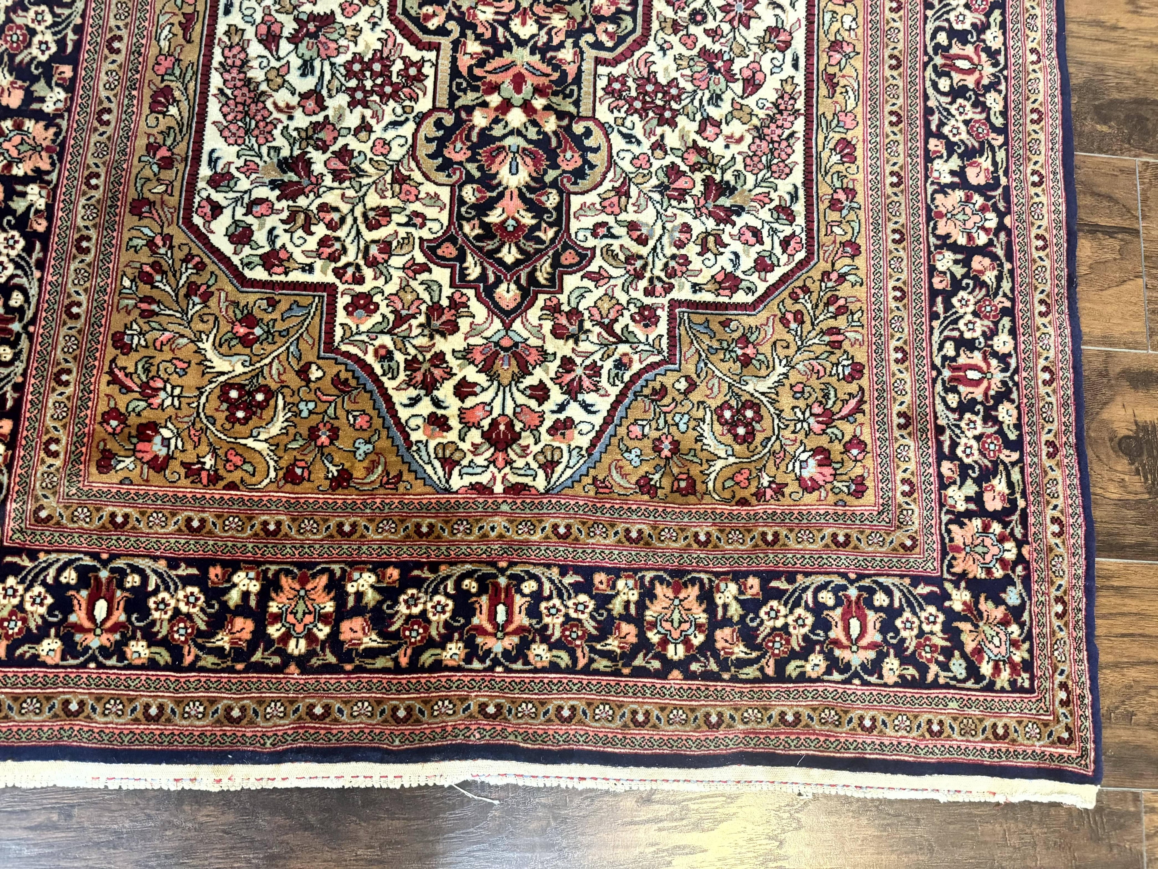 Persian Qum Rug 3.6 x 5, Kork Wool, Very Finely Hand Knotted 325 KPSI, Rare, Semi Antique