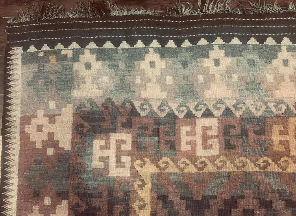 Antique Persian Tribal Kilim Rug 9x12, Zig Zag Pattern Kilim, Zarand Rug, Wool, Earth Tone Colors