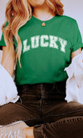 Distressed Varsity Lucky St Patricks Graphic Tee T-Shirt