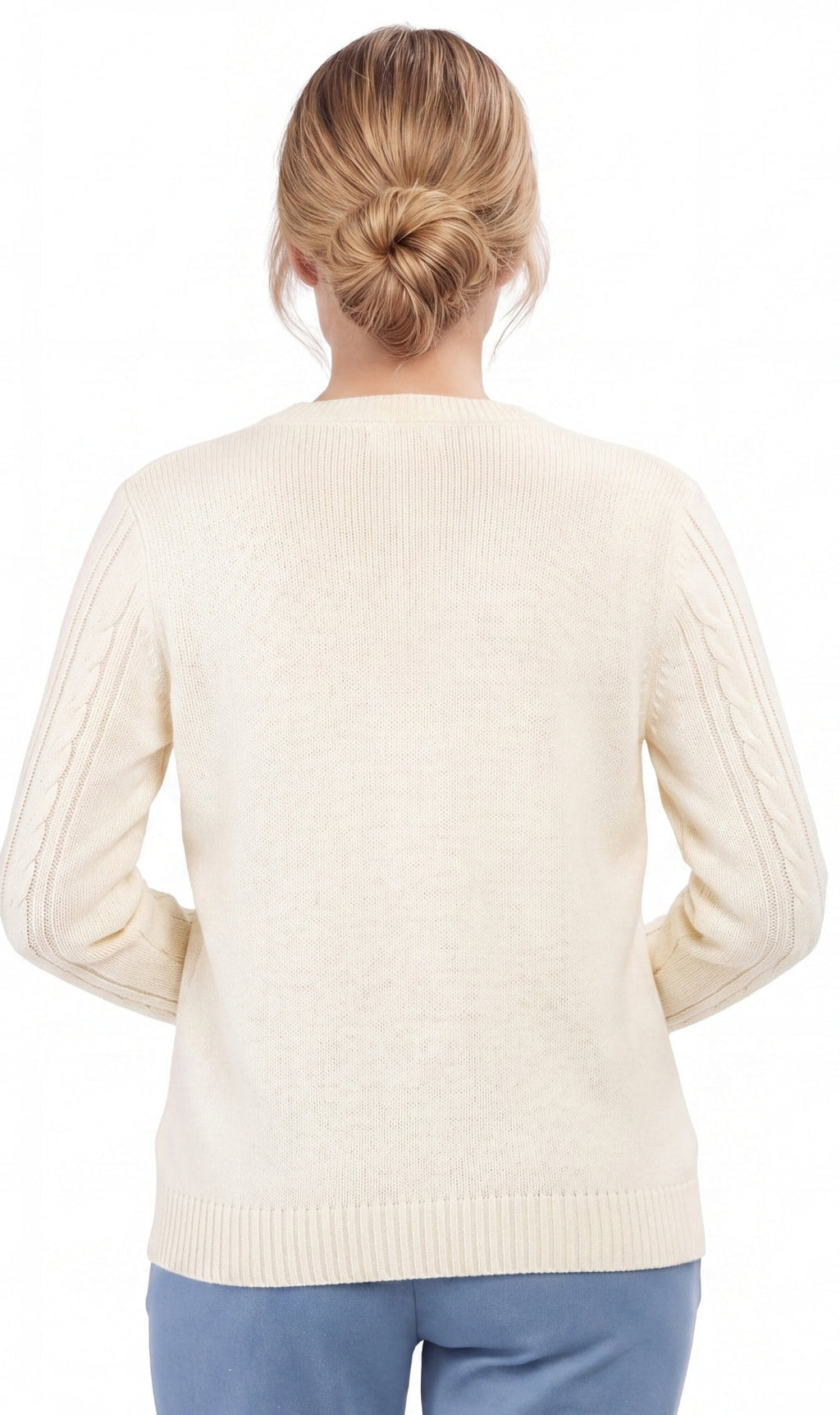 Women's Classic Button Front Cable Knit Cardigan in Soft Acryllic