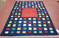 Turkish Kilim Rug 5x7 - 6x8, Checkerboard Kilim Carpet, Area Rug, New Playroom Rug, Colorful Multicolor Rug for Nursery Room, Dark Blue Red