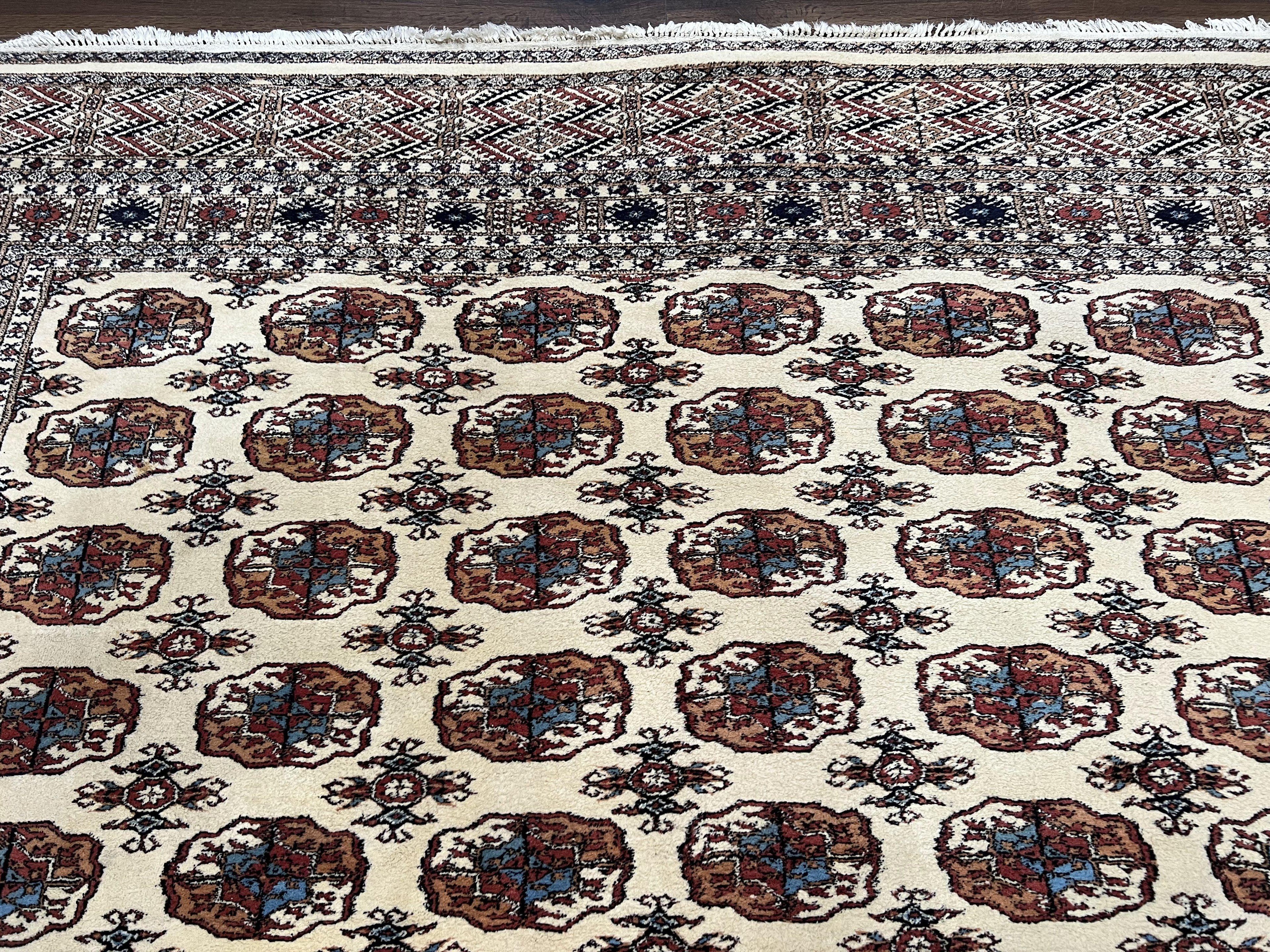 Pakistani Bokhara Rug 8x10, Wool Turkoman Carpet, Ivory/Cream