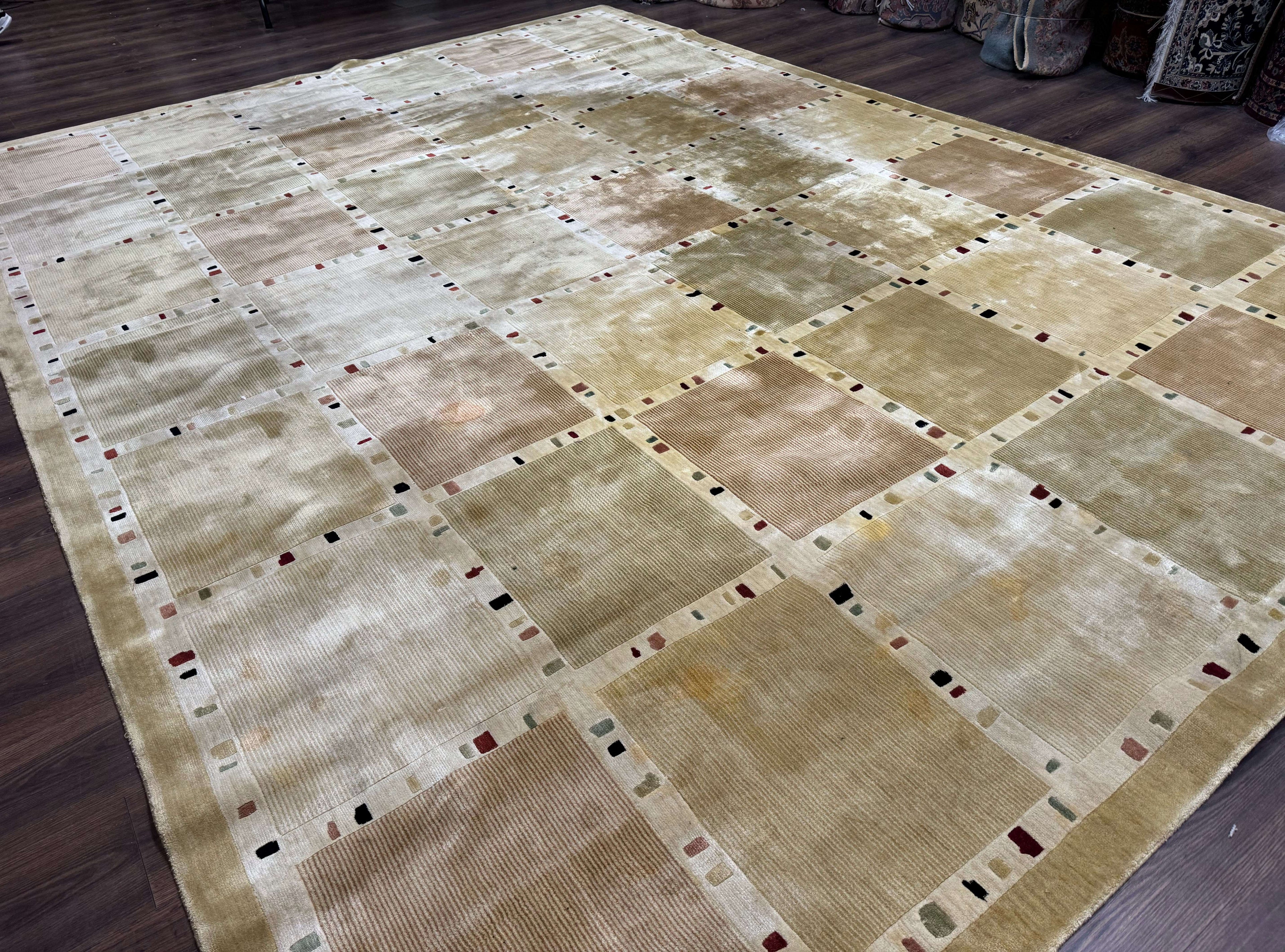 Large Wool Rug 10x13, Panel Design, Modern Contemporary Carpet