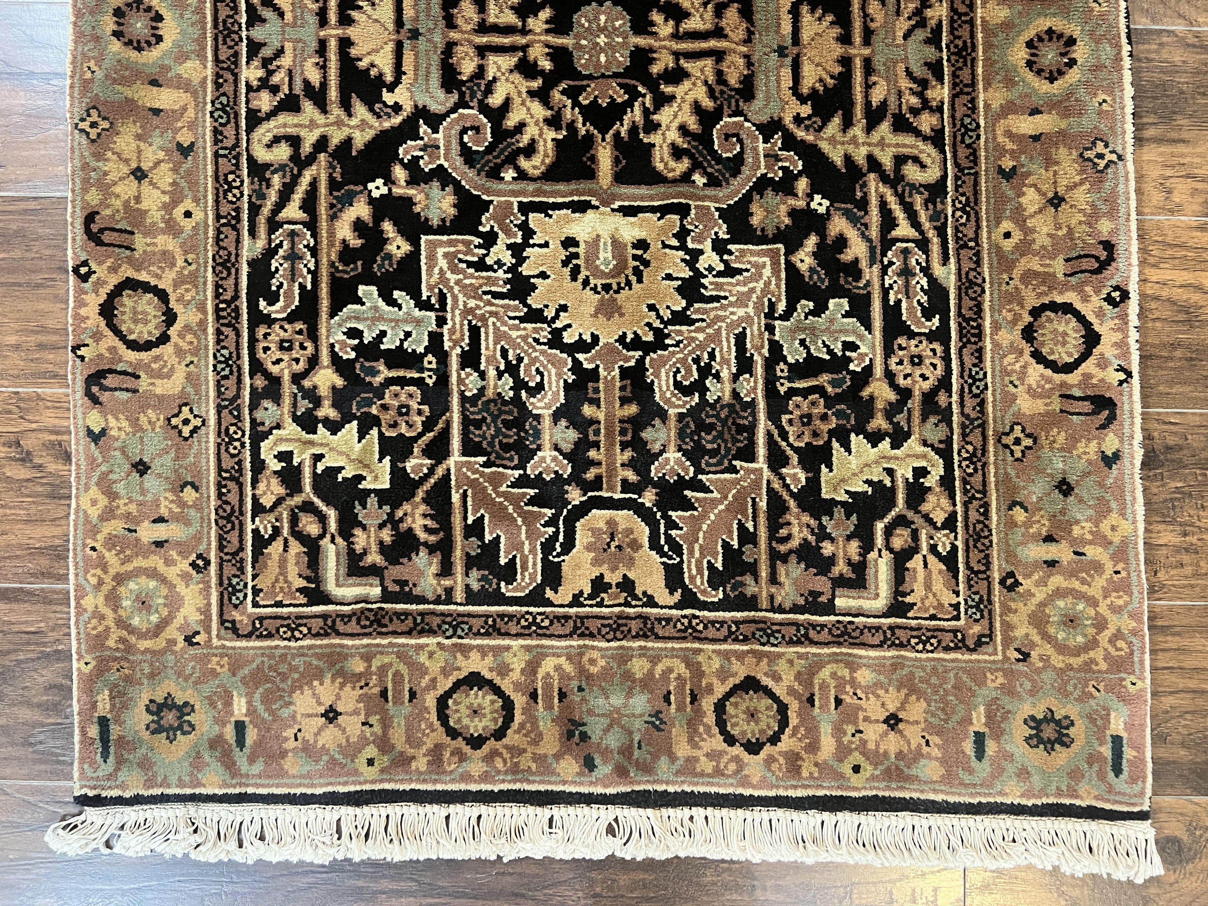 Heriz Rug 3.6 x 5, Handmade Vintage Wool Carpet, Couristan Carpet, Persian Design, Black