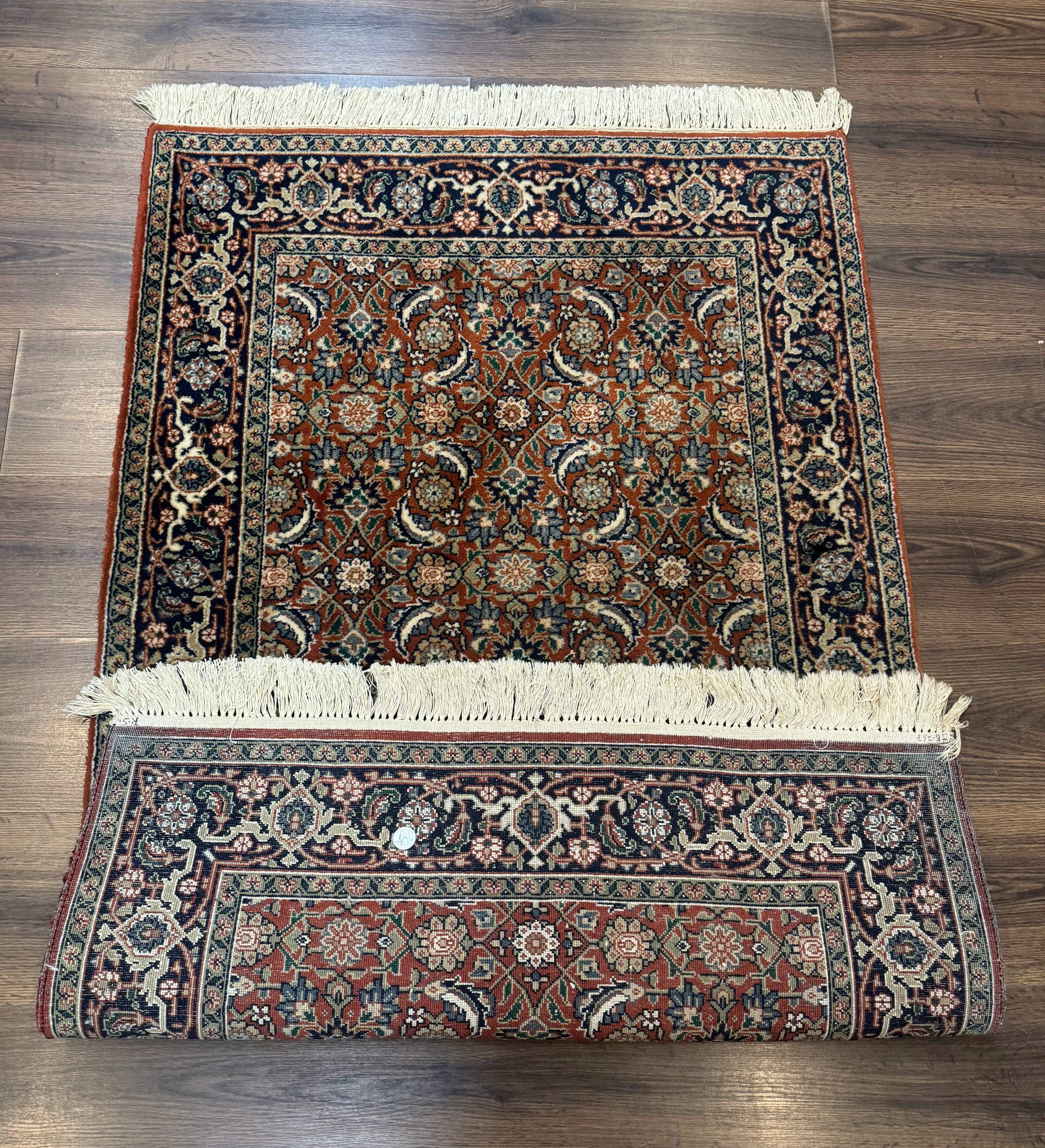 Indo Persian Bijar Rug 3x5, Red and Navy Blue, Allover Pattern, Fine Hand Knotted Wool Carpet
