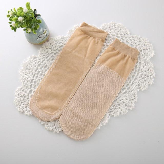 10Pairs High Quality Women Socks Velvet Silk Spring Summer Socks Breathable Soft Cotton Bottom Wicking Slip-resistant Short Socks For Women