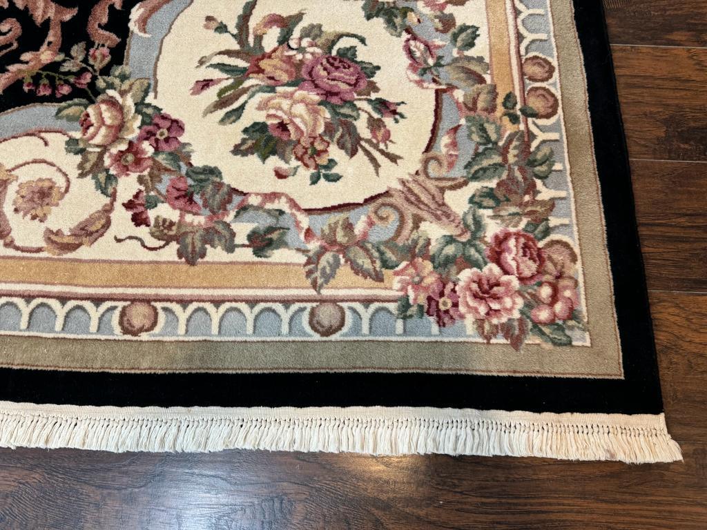 Aubusson Rug 8x10, Floral, Wool Pile, Elegant, European Design, Handmade, Fine