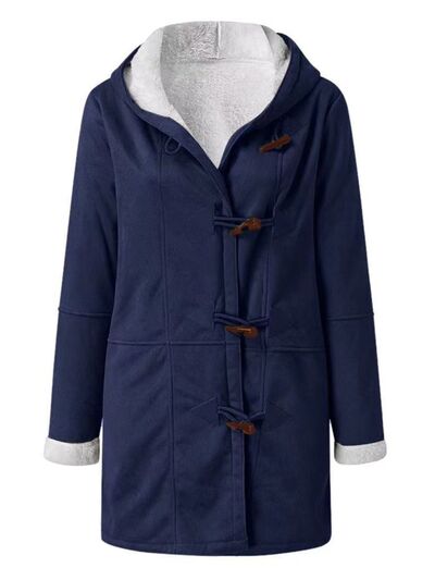 Full Size Pocketed Long Sleeve Hooded Toggle Jacket – Stylish & Functional Outerwear for Women