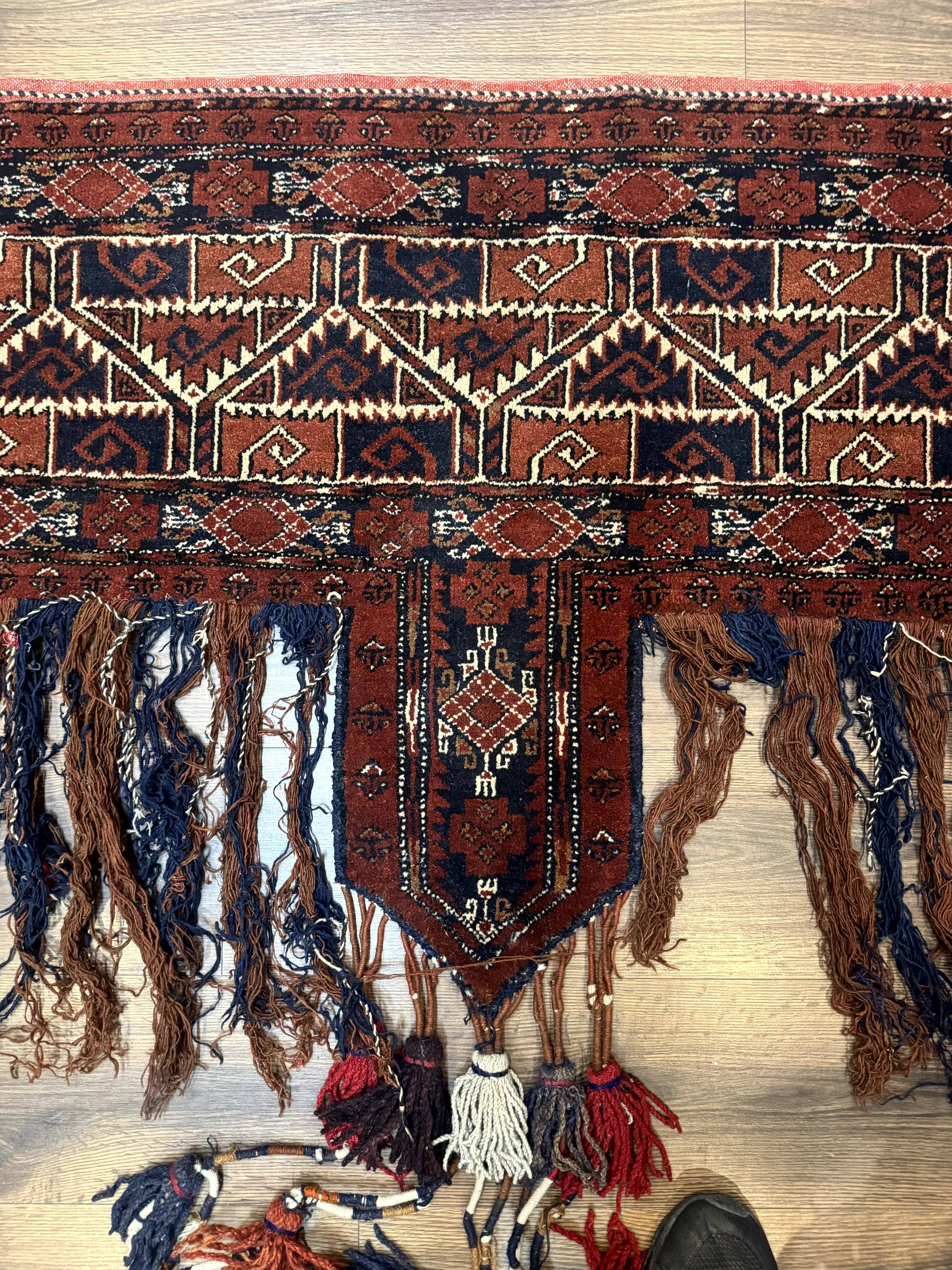 Antique Afghan Beshir Tent Header Textile Rug, Tribal Collectible, Wool
