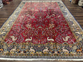 Persian Qum Rug 9x12, Animal Pictorials, Deer Birds, Tree of Life, Red and Navy Blue