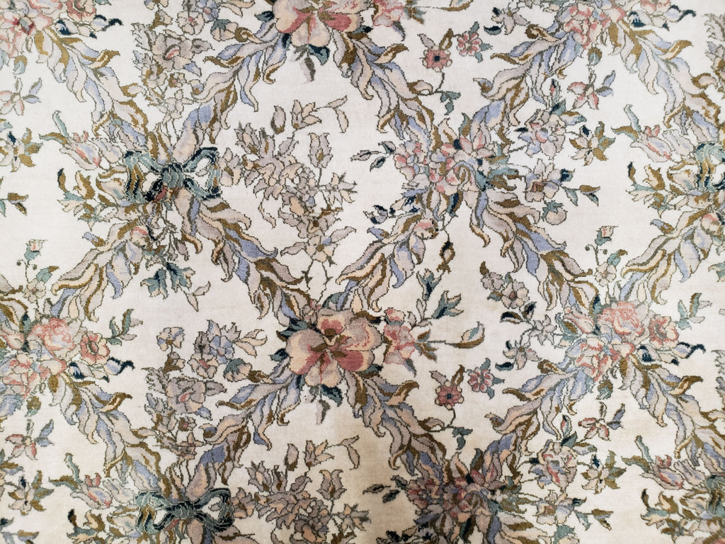 Pak Persian Floral Rug 11 x 12.6, Ivory, Very Fine, Hand Knotted