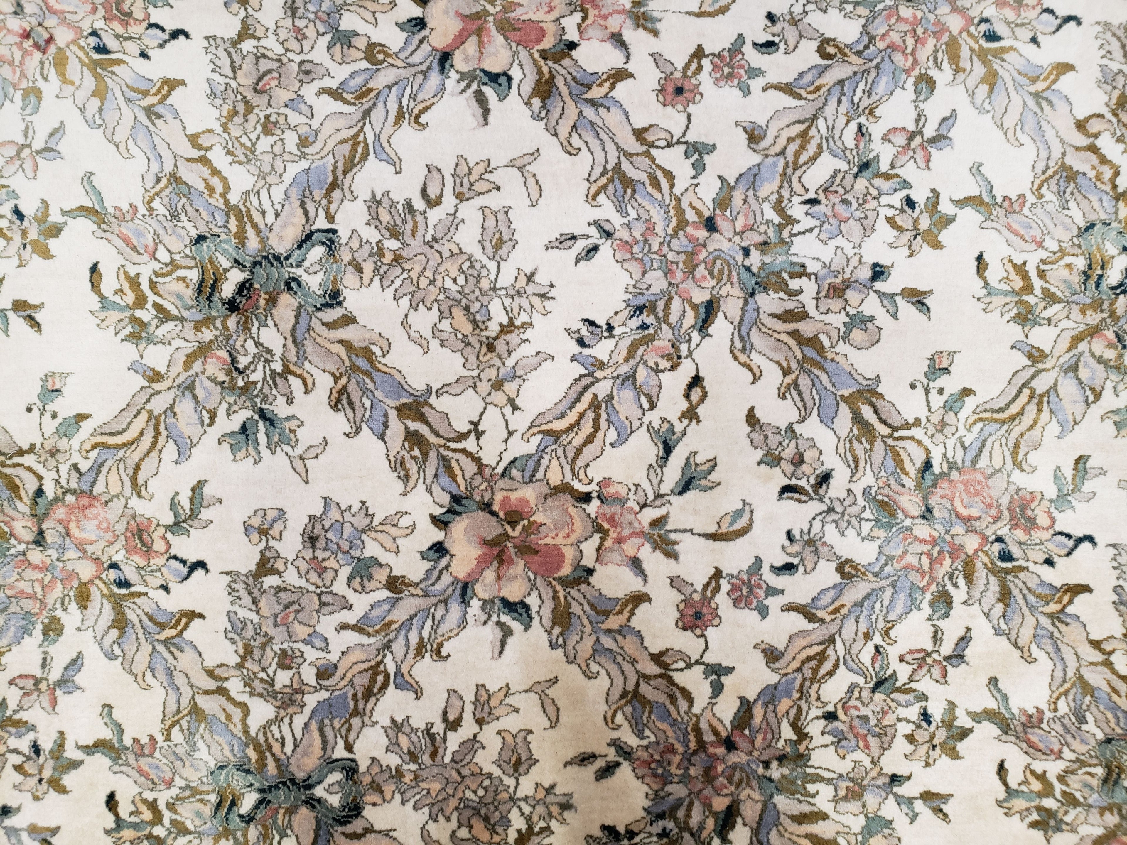 Pak Persian Floral Rug 11 x 12.6, Ivory, Very Fine, Hand Knotted