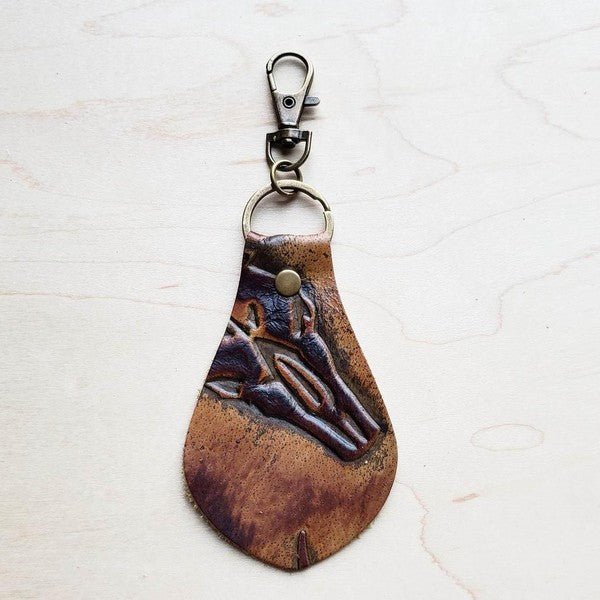 Embossed Leather Key Chain - Tan