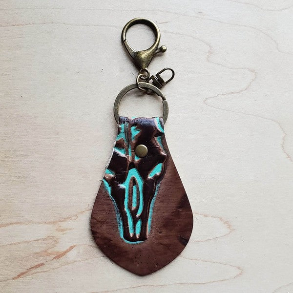 Embossed Leather Key Chain - Turquoise