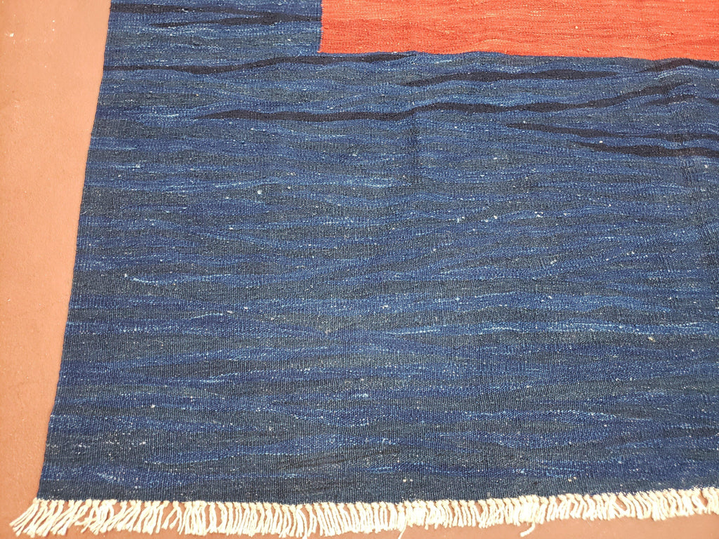 Blue and Red Turkish Kilim Rug, New 6x9 - 7x10 Flatweave Area Rugs, Hand Woven, Wool Handmade Oriental Kilim Abstract Modern Boho, Minimal