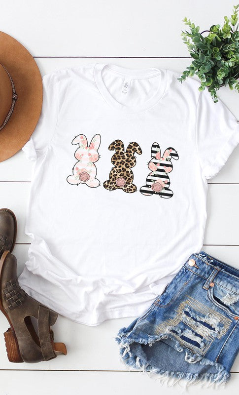 Floral Easter Bunnies Graphic Tee T-Shirt