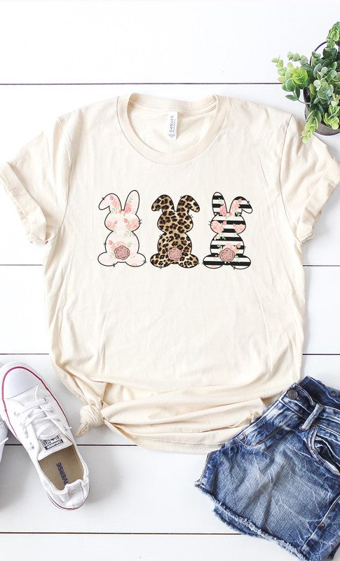 Floral Easter Bunnies Graphic Tee T-Shirt