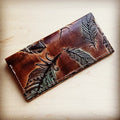 Embossed Leather Wallet-Turquoise Feather
