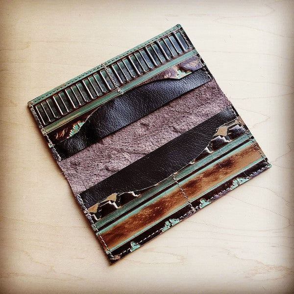 Embossed Leather Wallet-Turquoise