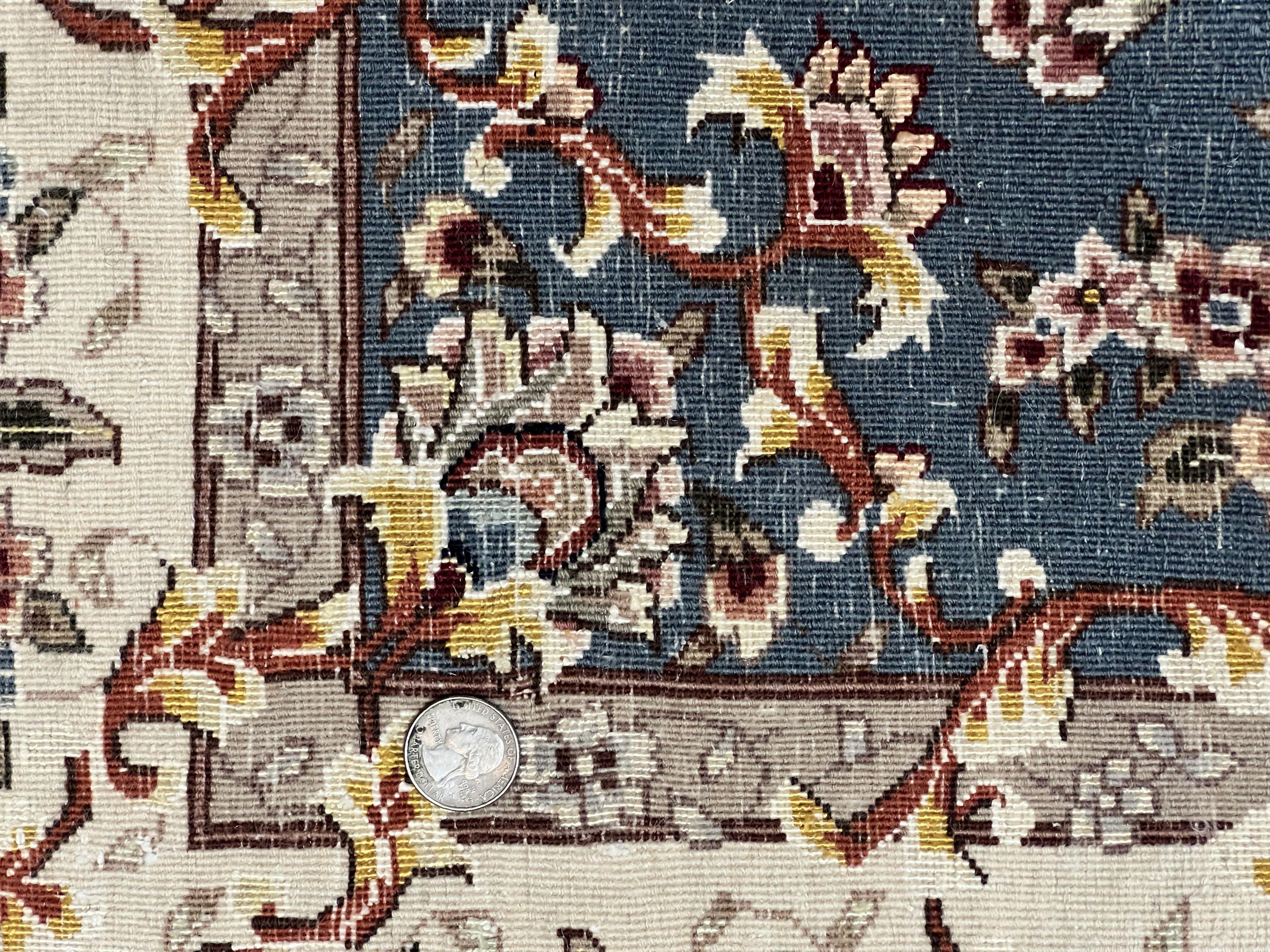 Sino Persian Rug 4x6, Very Fine Oriental Carpet, Handmade Rug 4 x 6, Floral Allover Vintage Traditional Wool & Silk Highlights, 200 KPSI