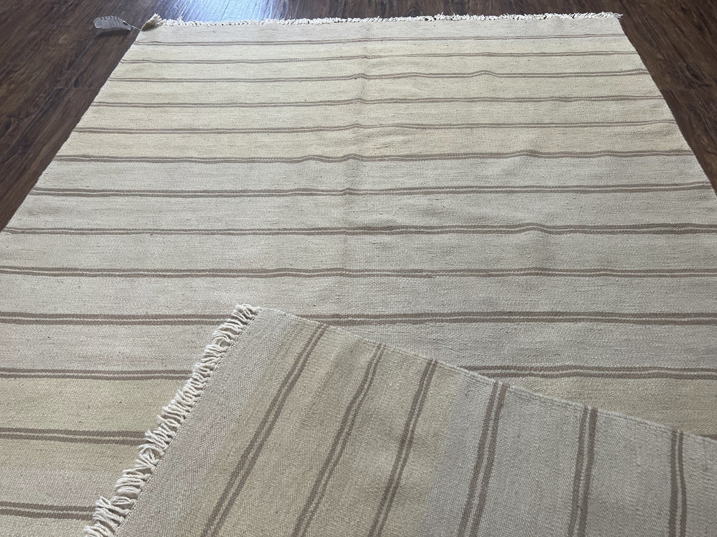 New Turkish Kilim Rug 5x8 Flatweave Carpet, Bohemian Rug, Contemporary Rug, Hand Woven, Wool Area Rug, Gray and Taupe, Striped Pattern