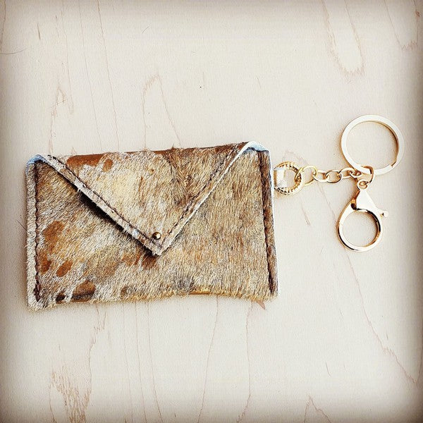 Credit Card Wallet-Hair on Hide Tan and Gold