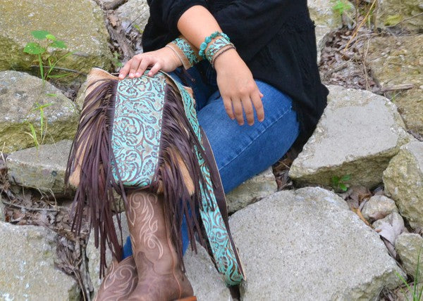 Leather Adjustable Cuff Hair on Hide Cowboy Turq