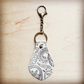 Embossed Leather Keychain Oyster Paisley