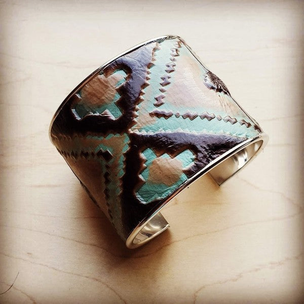 Wide Cuff Bangle in Turquoise Leather