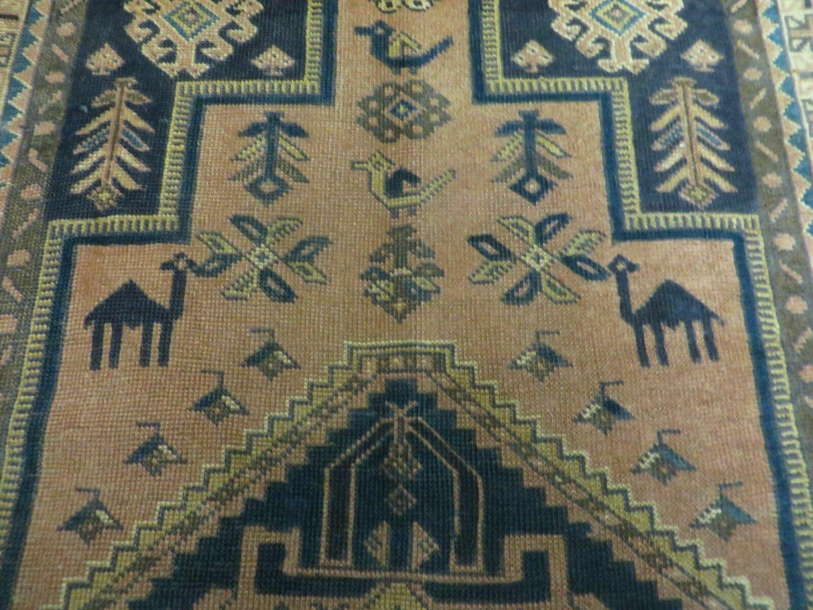 4' X 6' Antique Handmade Turkish Anatolian Wool Rug Camel Vegetable Dyes