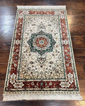 Silk Turkish Kayseri Rug 2.7 x 4, Floral Medallion, Fine Oriental Carpet, Small Vintage Rug, Silk Pile on Silk Foundation, Hand Knotted