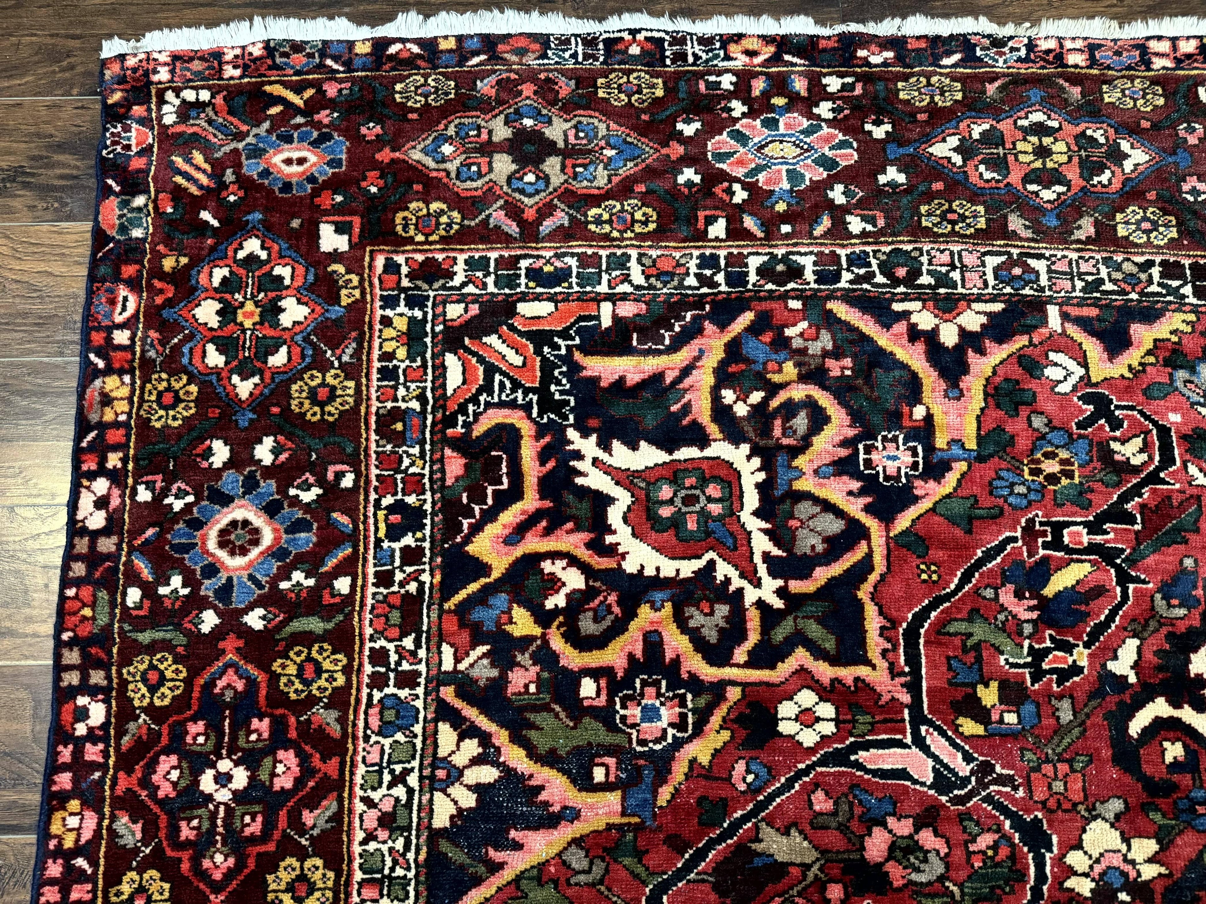 Rare Persian Bakhtiari Rug 10x13, Red, Semi Antique, Large Persian Carpet, Handmade