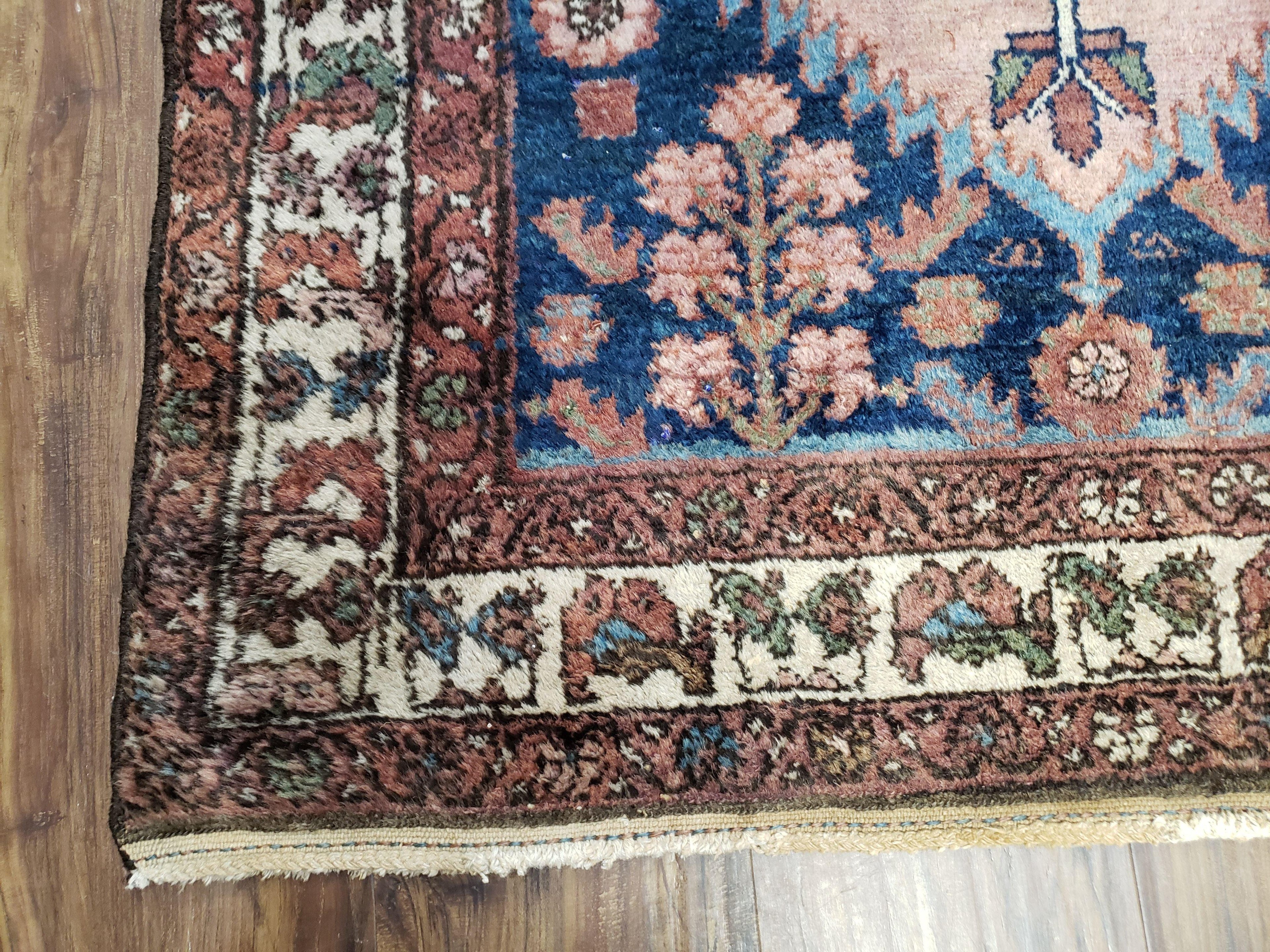 Blue Vintage Persian Hamadan Rug, Wool, Hand-Knotted, 4x6 ft