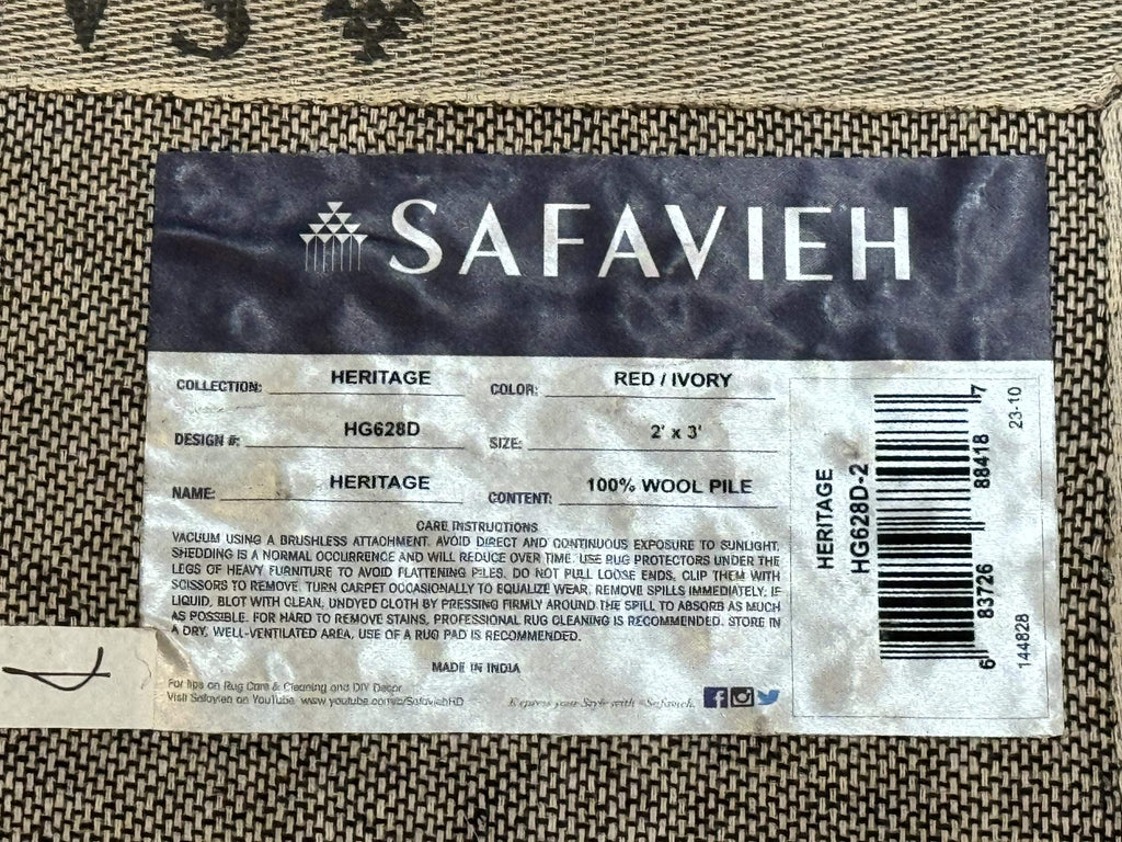 Small Floral Wool Rug 2x3, Safavieh Heritage Collection, Dark Red & Cream