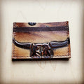 Embossed Leather Credit Card Holder-Brown