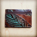 Leather Credit Card Holder-Turquoise Feather