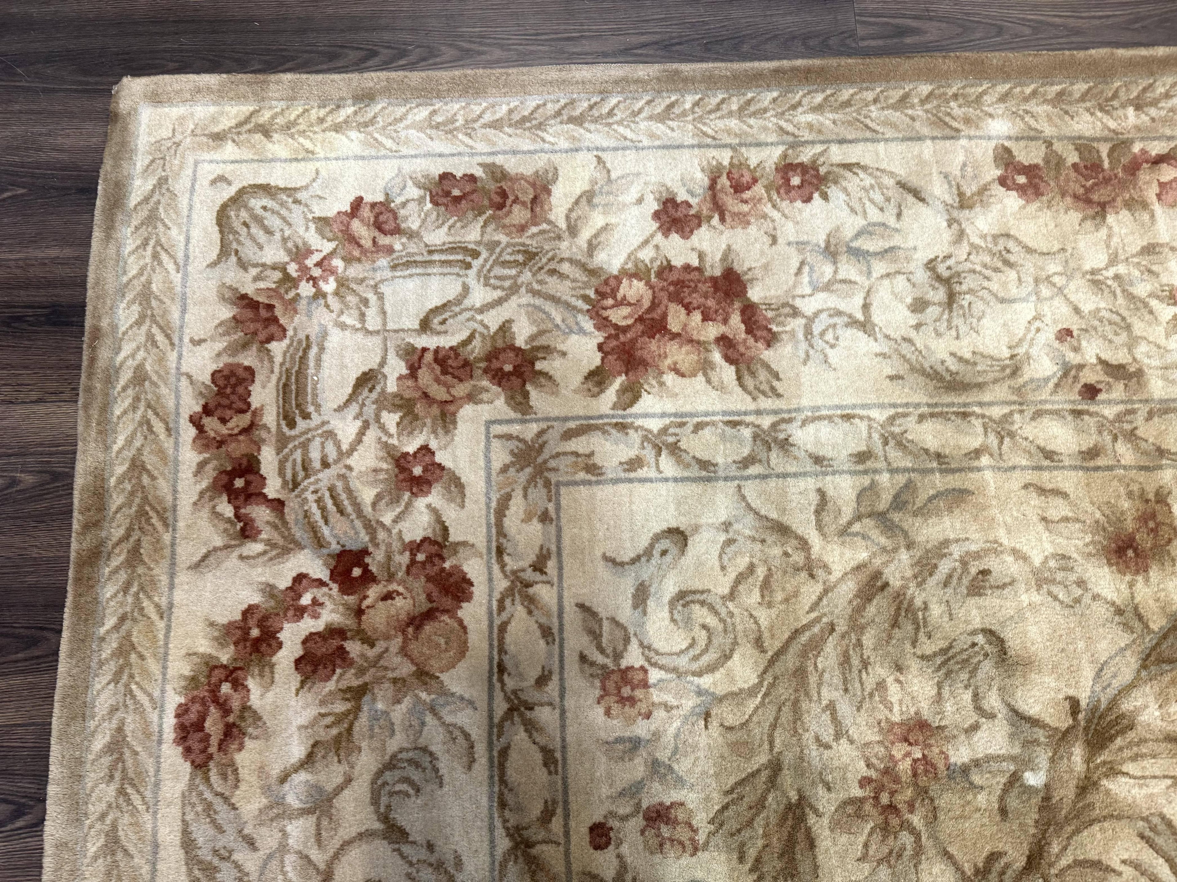 Chinese Aubusson Wool Rug 10x14, European Design, Thick Wool Pile