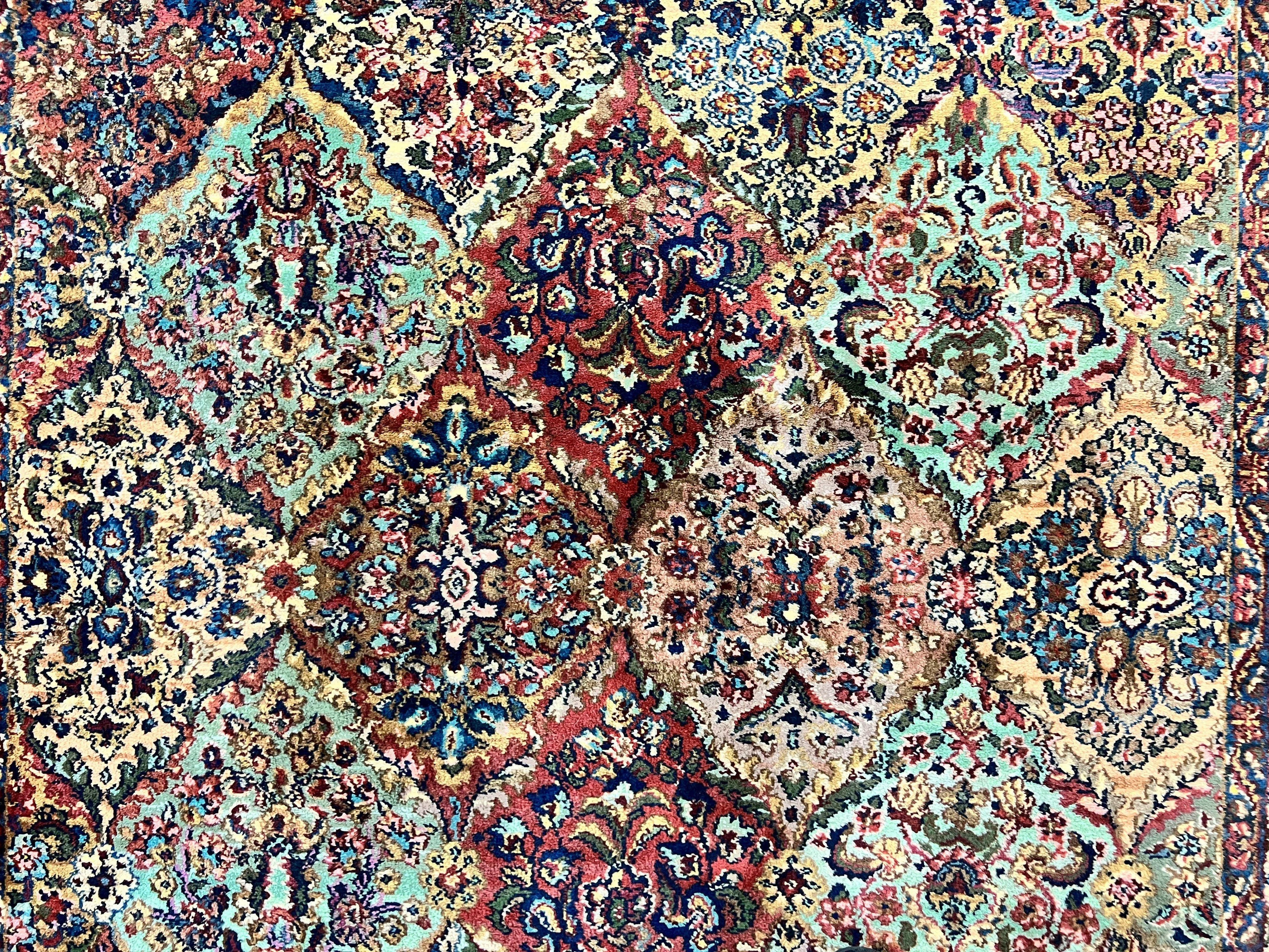 Karastan Multicolor Panel Kirman Rug #717, Wool Karastan Rug 5' 9" x 9', Vintage Multipanel Kirman, Original Karastan Collection 700 Series