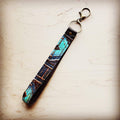 Embossed Leather Key Chain Strap Blue